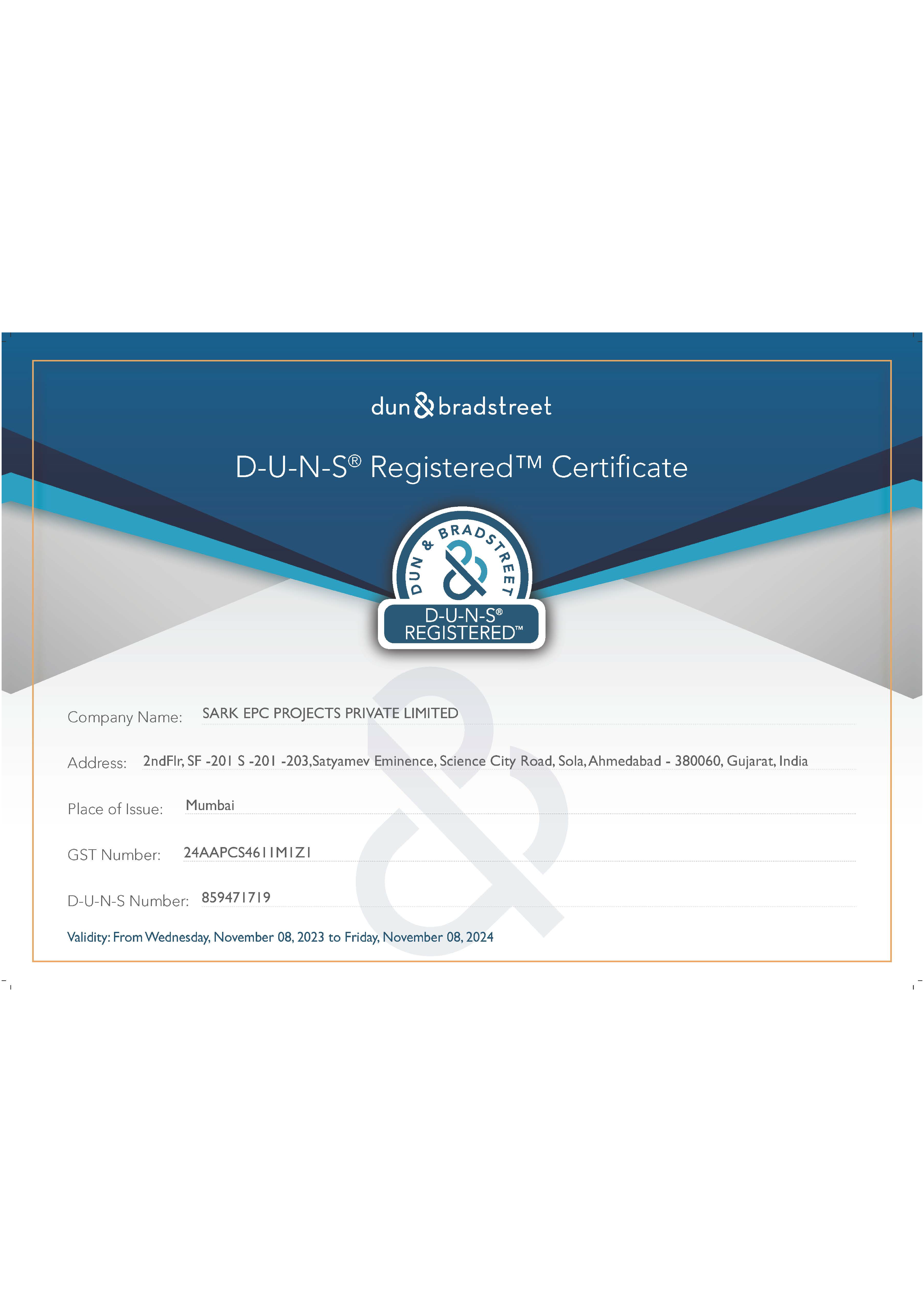 DUNS Registration Certificate